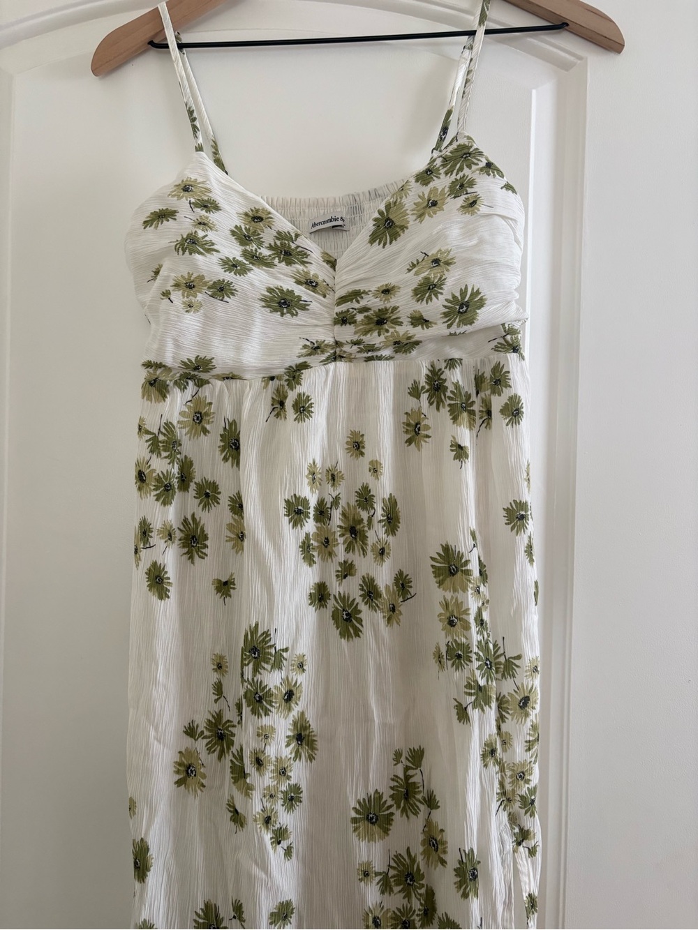 Abercrombie & Fitch White Maxi Dress with Olive Green Floral Print - Picture 2 of 3